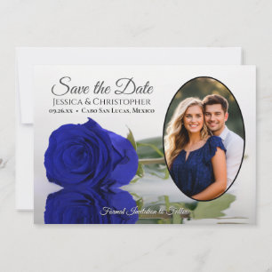 Save The Date Elégant Rose Royal Blue avec Mariage Oval Photo