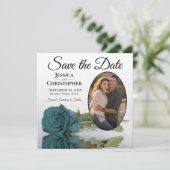 Save The Date Élégant Rose Turquoise sur blanc avec Mariage phot (Debout devant)