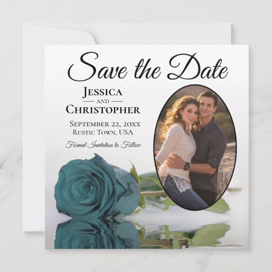 Save The Date Élégant Rose Turquoise sur blanc avec Mariage phot (Devant)