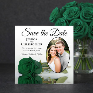 Save The Date Élégant Rose vert émeraude avec Mariage photo oval