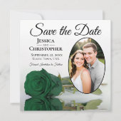 Save The Date Élégant Rose vert émeraude avec Mariage photo oval (Devant)