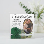 Save The Date Élégant Rose vert émeraude avec Mariage photo oval (Debout devant)