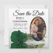 Save The Date Élégant Rose vert émeraude avec Mariage photo oval (Devant)