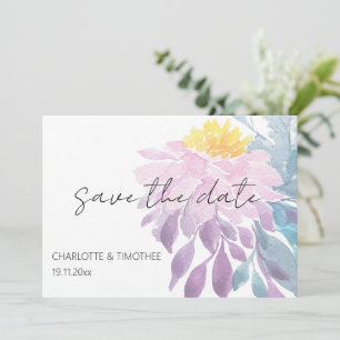 Save The Date Elégant rose violet bleu Dahlia Aquarelle Art