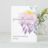 Save The Date Elégant rose violet bleu Dahlia Aquarelle Art (Debout devant)
