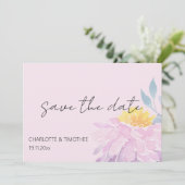 Save The Date Elégant rose violet bleu Dahlia Aquarelle Art (Debout devant)