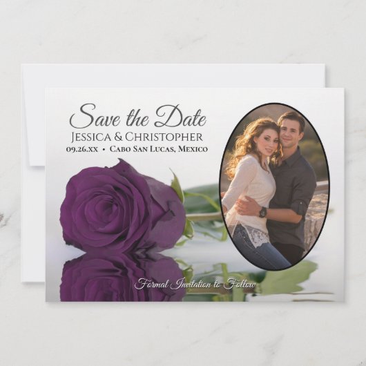 Save The Date Élégant Rose violet de prune avec Mariage photo ov (Devant)