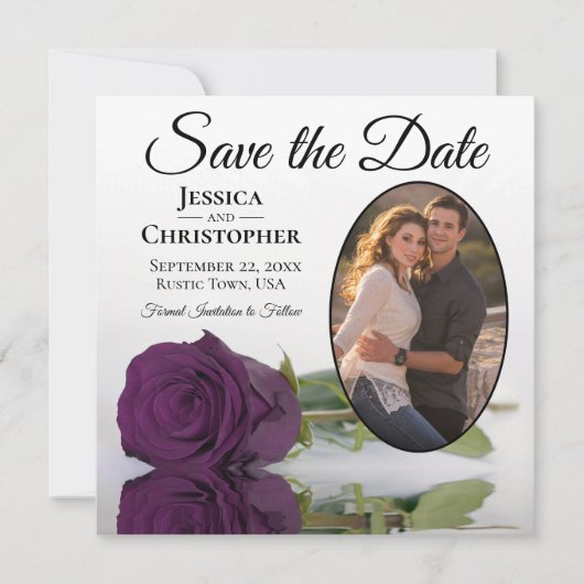 Save The Date Élégant Rose violet de prune avec Mariage photo ov (Devant)