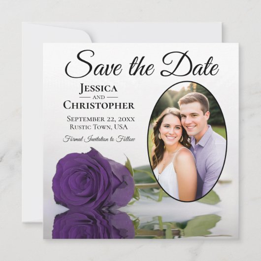Save The Date Élégant Rose violet sur blanc avec Mariage photo o (Devant)