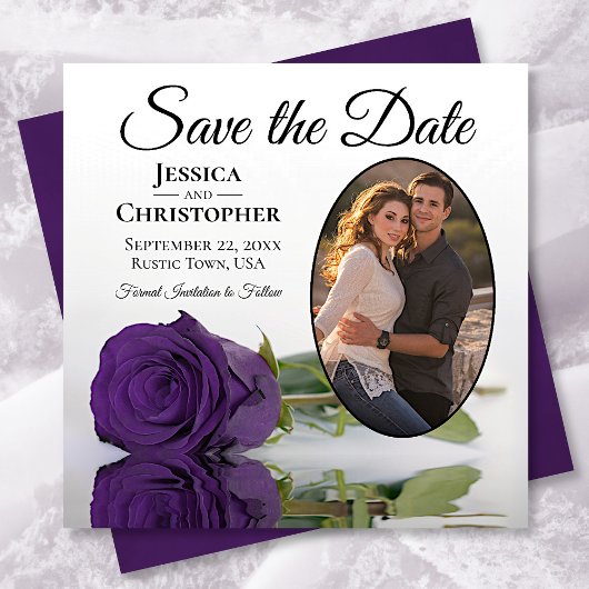 Save The Date Élégant Rose violet sur blanc avec Mariage photo o