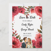 Save The Date Élégant Roses Rouges Romantique Couple Mariage Flo (Devant)