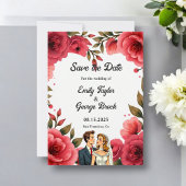 Save The Date Élégant Roses Rouges Romantique Couple Mariage Flo