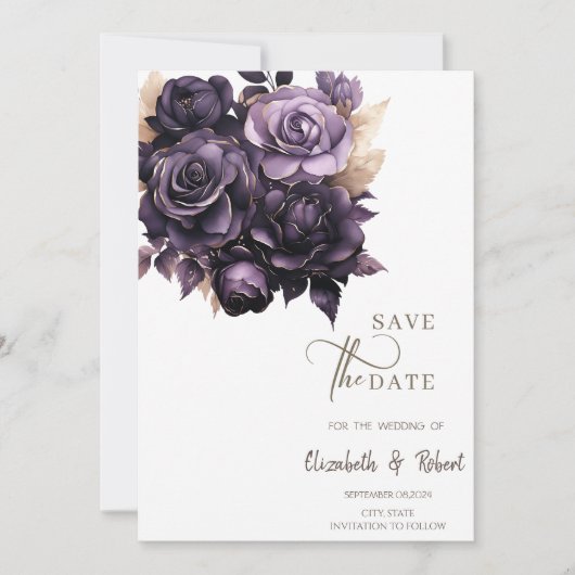 Save The Date Élégant Roses Violet foncé Enregistrer La Date (Devant)
