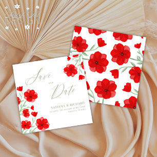 Save The Date Elégant rouge Aquarelle Poppy Floral Économisez No