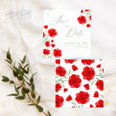 Save The Date Elégant rouge Aquarelle Poppy Floral Économisez No