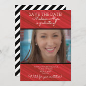 Save The Date Élégant Rouge Blanc Noir Gratté Graduation (Devant / Derrière)