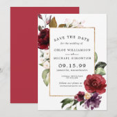 Save The Date Élégant rouge floral et or (Devant / Derrière)