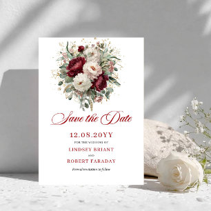 Save The Date Élégant Rouge Foncé Blush Doré Enregistrer La Date