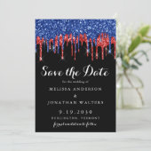 Save The Date Elégant rouge Parties scintillant  Mariage patriot (Debout devant)