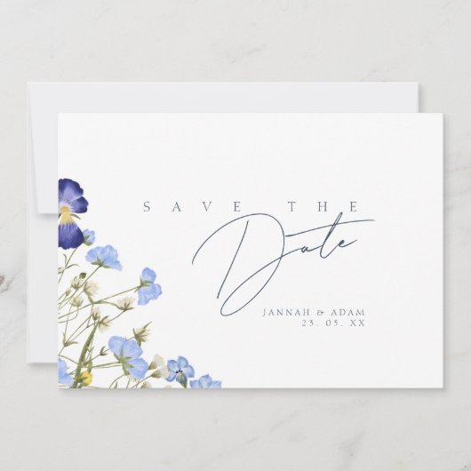 Save The Date Élégant Royal Blue Opulence Fleur sauvage Mariage (Devant)