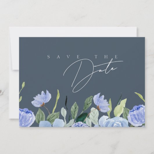 Save The Date Élégant Royal Blue Opulence Fleur sauvage Mariage (Devant)