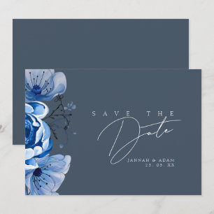 Save The Date Élégant Royal Blue Opulence Floral Rose Mariage