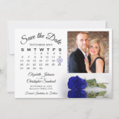 Save The Date Élégant Royal Blue Rose Calendrier et Mariage phot (Devant)