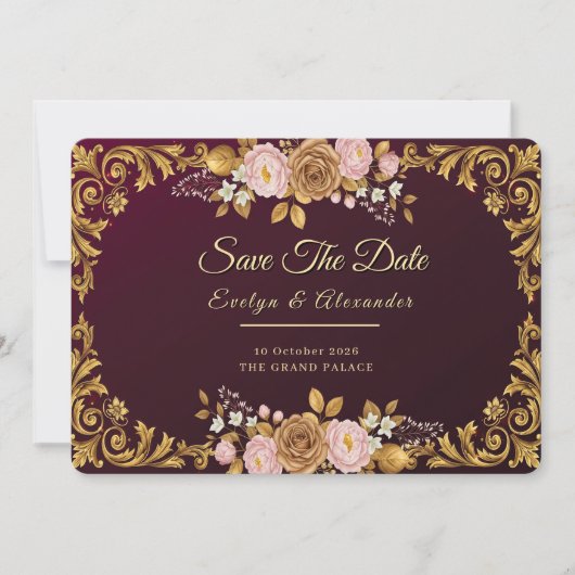 Save The Date Elegant Royal Floral “Save the Date” Template (Devant)