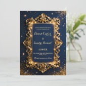 Save The Date Elegant Royal Gold & Navy Blue Modern Wedding  (Debout devant)