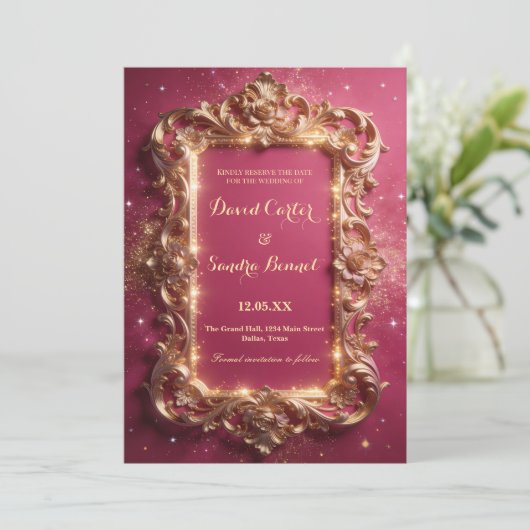 Save The Date Elegant Royal Gold & Pink Modern Wedding  (Debout devant)
