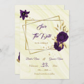 Save The Date élégant royal violet or floral (Devant / Derrière)