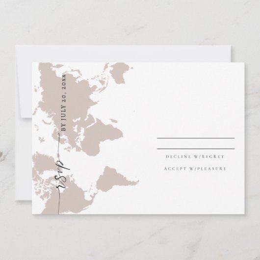 Save The Date Elegant RSVP Card - World Map (Devant)
