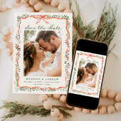 Save The Date Élégant ruban rouge et vert photo de vacances