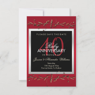 Save The Date Elégant Ruby Gemstones 40e anniversaire de Mariage