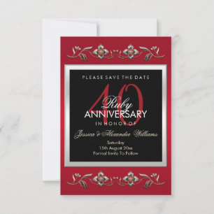 Save The Date Elégant Ruby Gemstones 40e anniversaire de Mariage