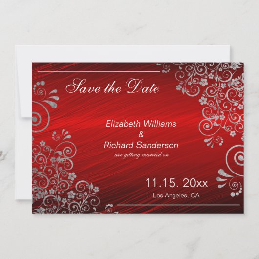 Save The Date Elégant Ruby Red Grey Enregistrer la date Mariage (Devant)