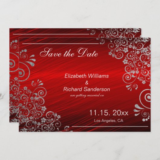 Save The Date Elégant Ruby Red Grey Enregistrer la date Mariage (Devant / Derrière)