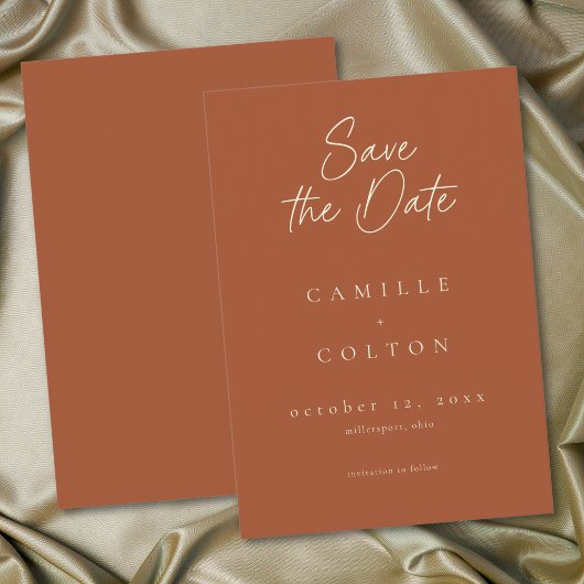 Save The Date Elegant Rust Terracotta Minimalist Wedding