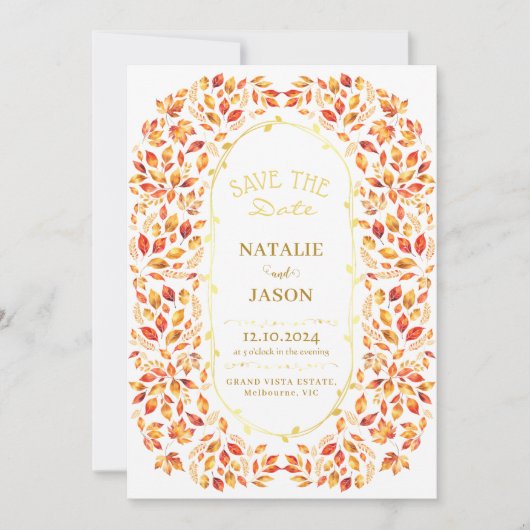 Save The Date Elégant Rustic Fall quitte Boho Mariage (Devant)