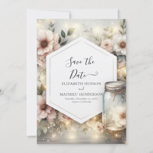 Save The Date Elégant Rustic Mason Jar Mariage (Devant)