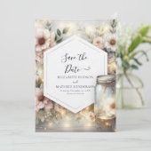 Save The Date Elégant Rustic Mason Jar Mariage (Debout devant)