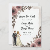 Save The Date Elégant Rustique Aquarelle Floral Romantique Maria (Devant)