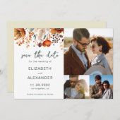 Save The Date Elégant Rustique mariage floral automnal 3 photos (Devant / Derrière)