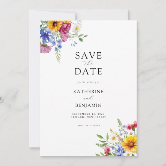 Save The Date Élégant Rustique Mariage Floral Été (Devant)