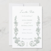 Save The Date Elegant Sage Baroque Roses Wedding (Devant)
