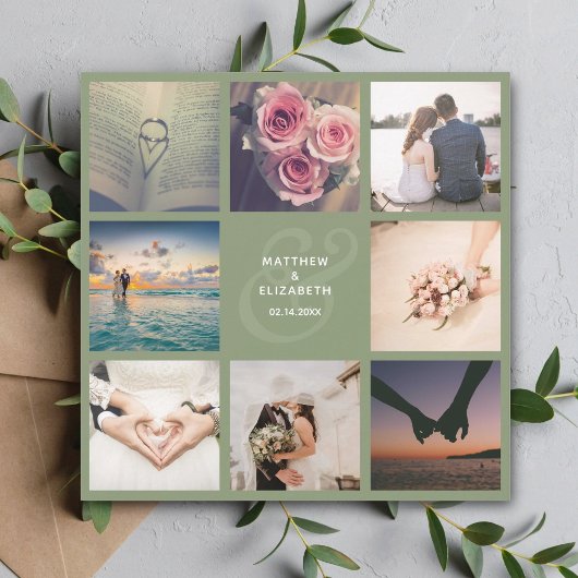 Save The Date Elégant Sage Green Ampersand Photo Collage Mariage