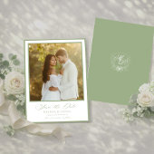 Save The Date Elegant Sage Green Botanical Crest 