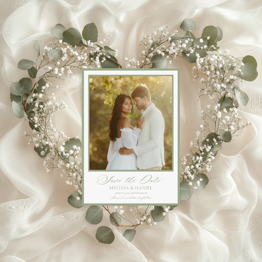Save The Date Elegant Sage Green Botanical Crest 