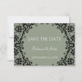 Save The Date Élégant Sage Green Damask Floral Mariage (Devant)