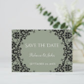 Save The Date Élégant Sage Green Damask Floral Mariage (Debout devant)